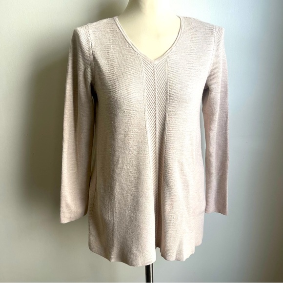 J. Jill Sweaters - J. Jill Beige Cotton Ribbed Knit Sweater Tunic V-Neck Size Small Casual